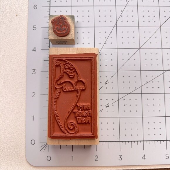 Halloween Ghost Pumpkin Rubber Stamp Lot of 2 Happy Fright Night Vintage Craft - Picture 3 of 3
